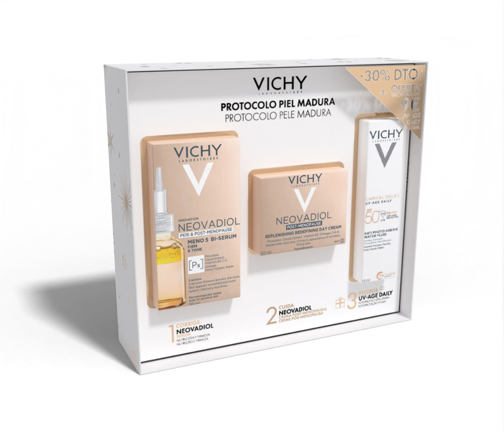 Vichy Coffret Protocolo Pele Madura Serum 30ml + Neovadiol Creme Pós Menopausa 50ml + UV Age Daily 15ml Coffret