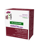 Klorane Keratincaps é indicado para cabelos com todos os tipos de queda. É um suplemento alimentar que complementa com o Force Kératine para que tenha um cabelo saudável. Também fortifica as unhas!